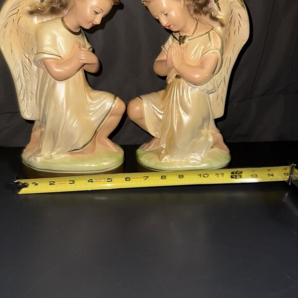 Christmas Angels Kneeing Set Nativity Figurines 1950 Solid Plaster Painted CHIPS - Picture 3 of 16